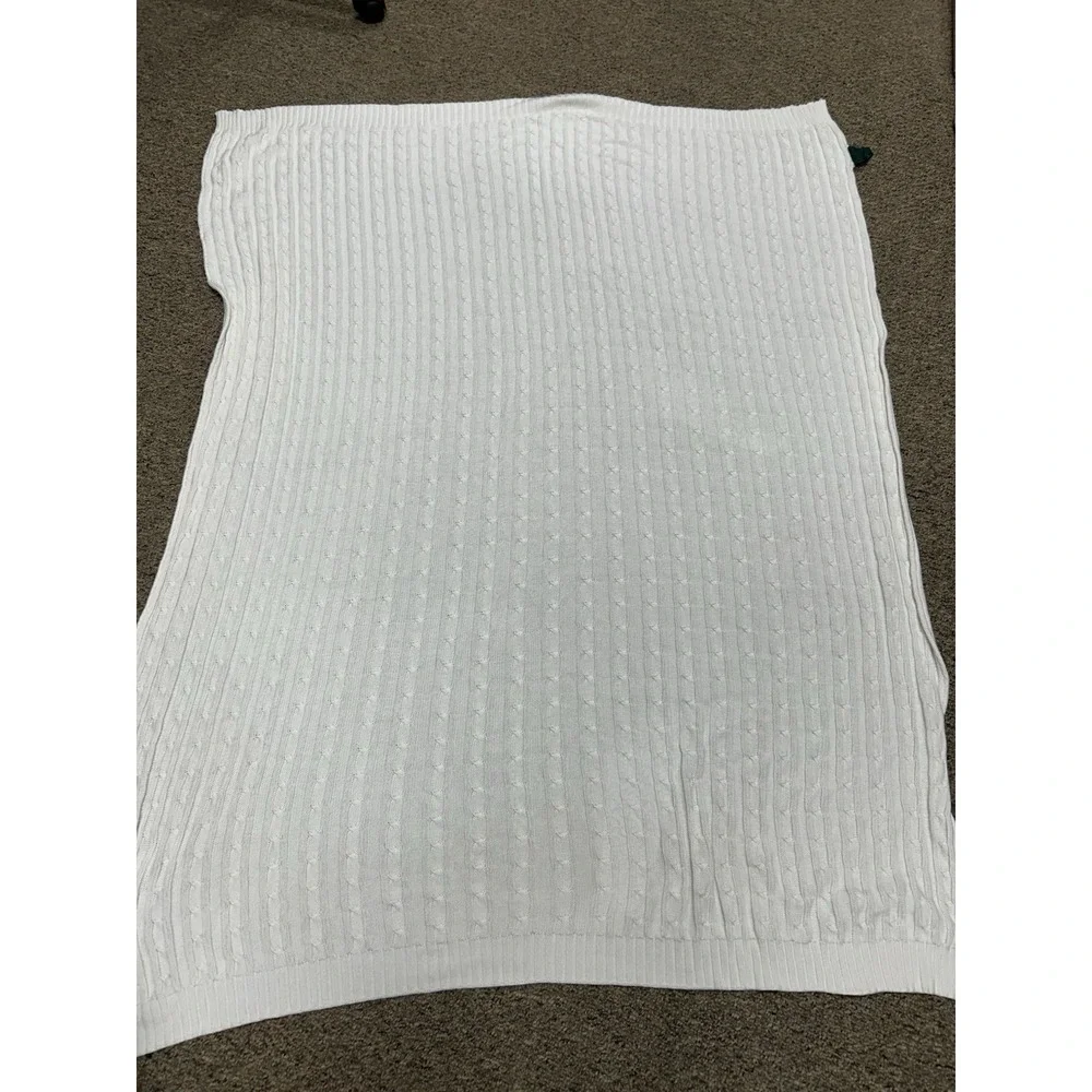 Ralph Lauren Lauren RLL Cable Knit Cotton Throw Cozy Blanket Ivory Cream 50x62